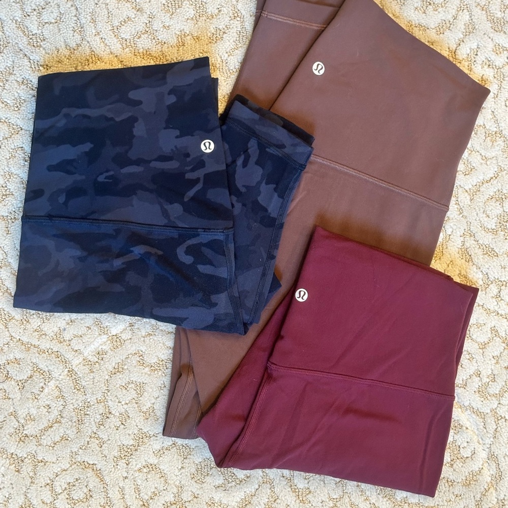 Bundle of 3: lululemon athletica Sz. 10  Leggings - Camo, Brown, and Burgundy